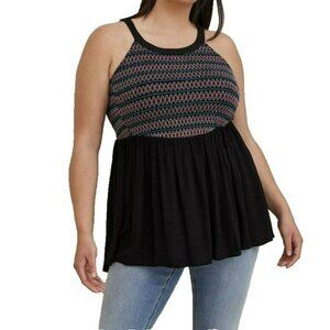 Torrid Blouse Halter Top Womens Plus Size 2X Smocked Crinkle Gauze Peplum Black